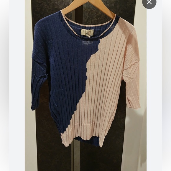 Cotelac two tone Knit Sweater Crew Neck Pullover Ribbed Trim Size 0 US size 4 - Picture 8 of 9